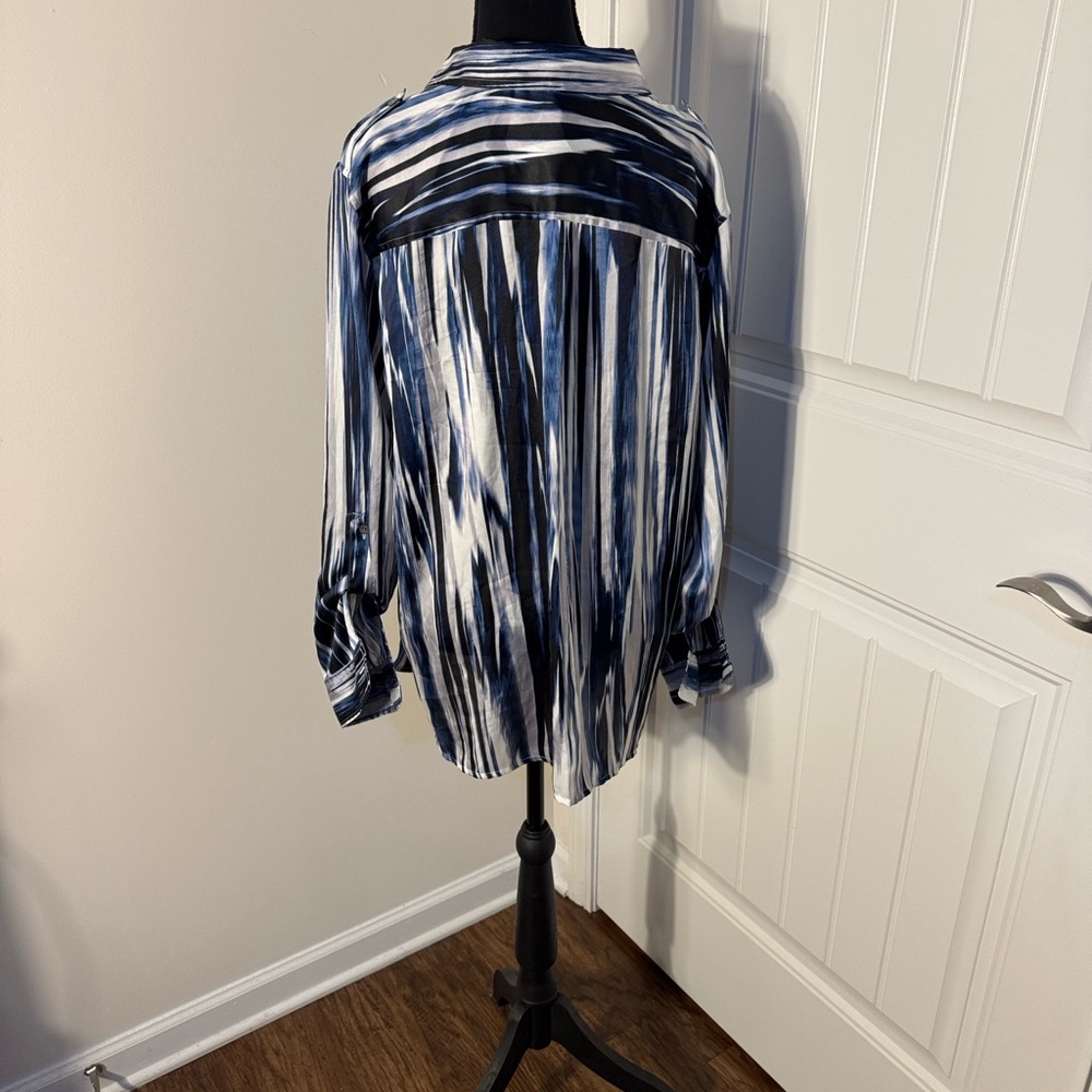 Jones New York Blue and Black Striped Shirt - Picture 4 of 6